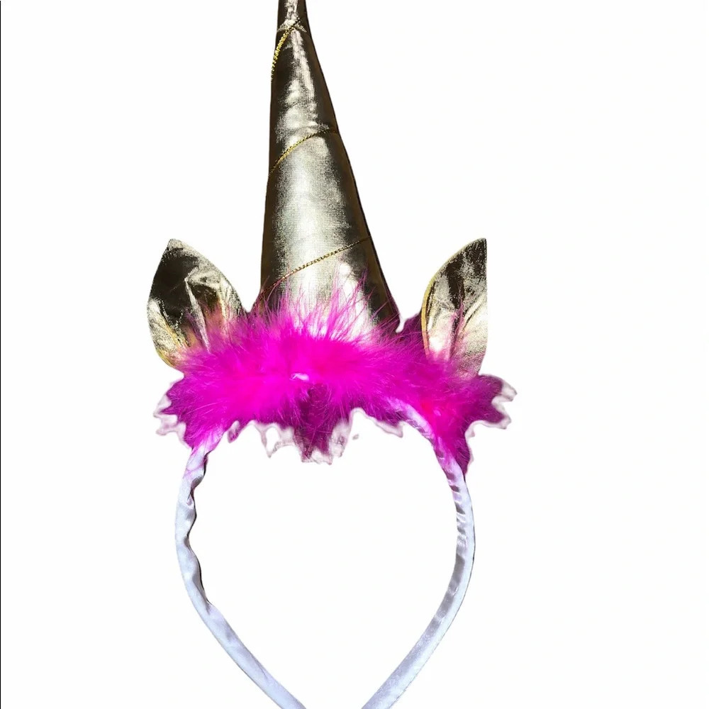 Pink feathers & Gold unicorn headband